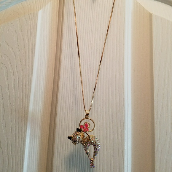 Betsy Johnson Cat with Bow Pendant  Necklace - Picture 3 of 3